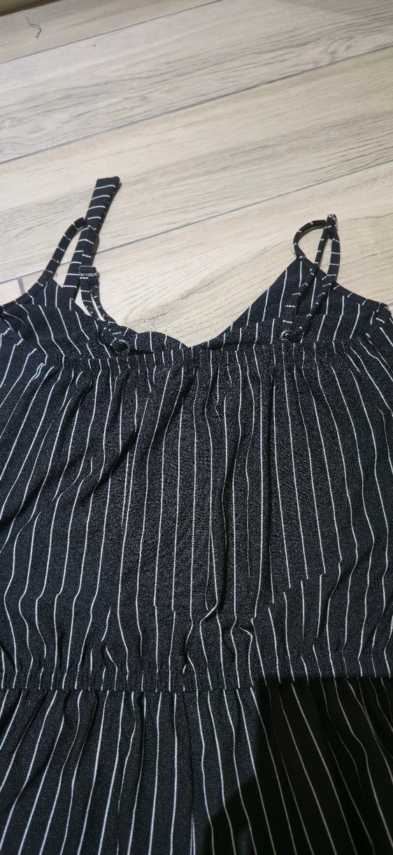 Çizgili V Yaka Kadın Mini Tulum - Görsel 4