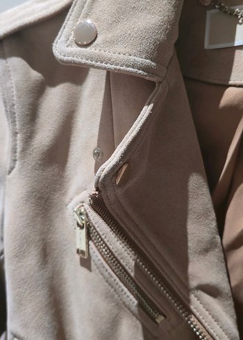 Bej Kadın Süet Kemerli Kısa Ceket - Görsel 4