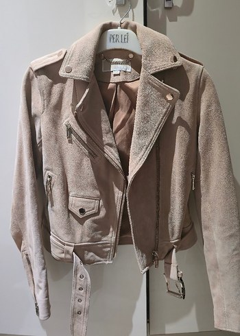 Bej Kadın Süet Kemerli Kısa Ceket - Görsel 2