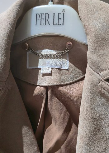 Bej Kadın Süet Kemerli Kısa Ceket - Görsel 3