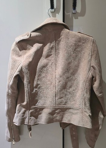 Bej Kadın Süet Kemerli Kısa Ceket - Görsel 5