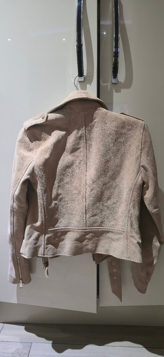 Bej Kadın Süet Kemerli Kısa Ceket - Görsel 5