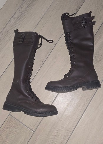 Kahverengi Deri Gotik Kadın Çizme - Görsel 2