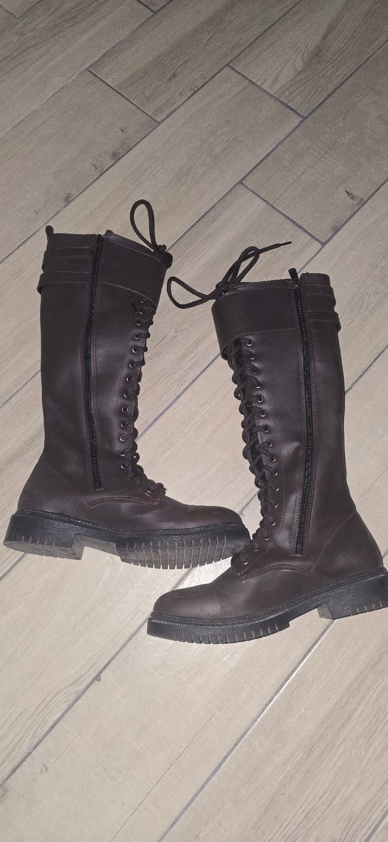 Kahverengi Deri Gotik Kadın Çizme - Görsel 4