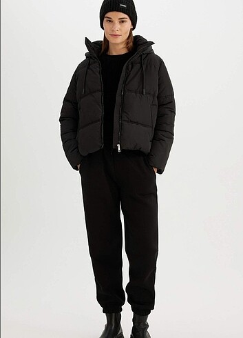 xs Beden siyah Renk Su İtici Puffer Şişme Mont Oversize Geniş Kesim Kapüşonlu Isı Ya
