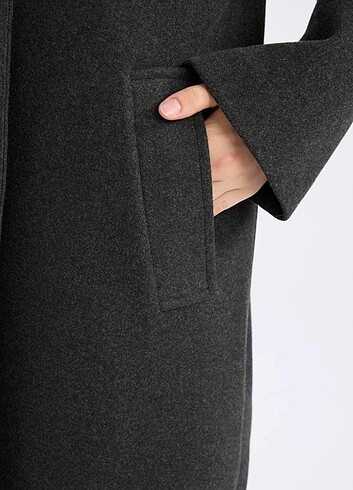 s Beden gri Renk Defacto Oversize Geniş Kalıp Ceket Yaka Düğmeli Uzun Kaşe Kaban