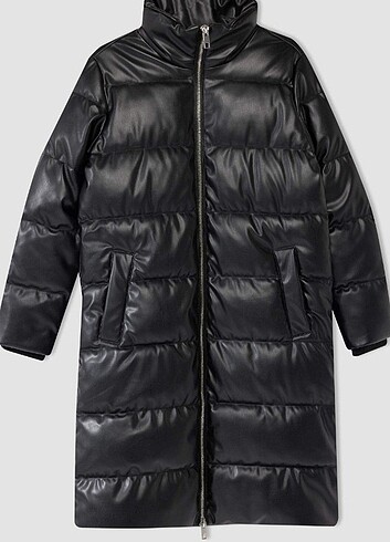 Su İtici Uzun Şişme Mont Parka Oversize Geniş Kesim Dik Yaka Fer
