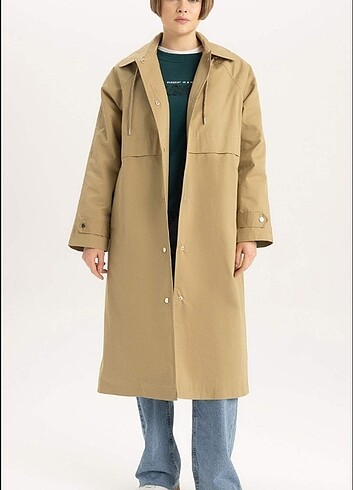 Defacto Su İticiUzun Trençkot Oversize Geniş Kesim Çıkarılabilir