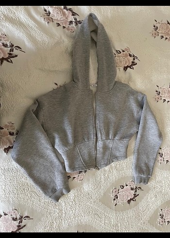 Addax Kız Çocuk Gri Kapüşonlu Fermuarlı Sweatshirt