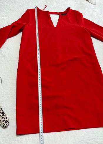 Kırmızı Süet V-Yaka elbise - Görsel 6
