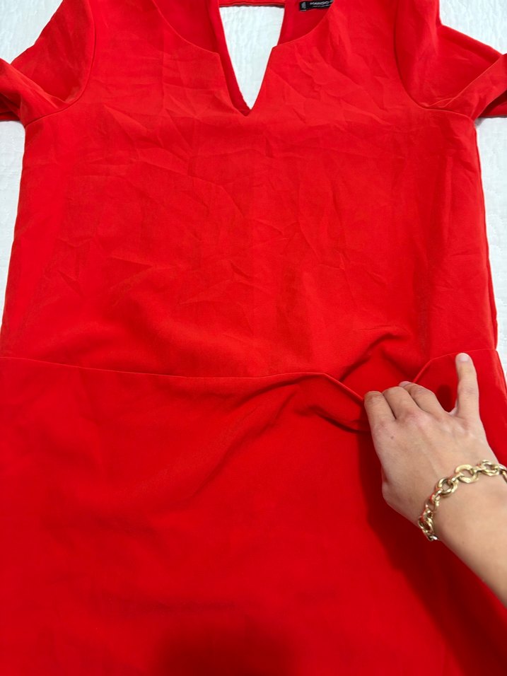 Kırmızı Süet V-Yaka elbise - Görsel 4