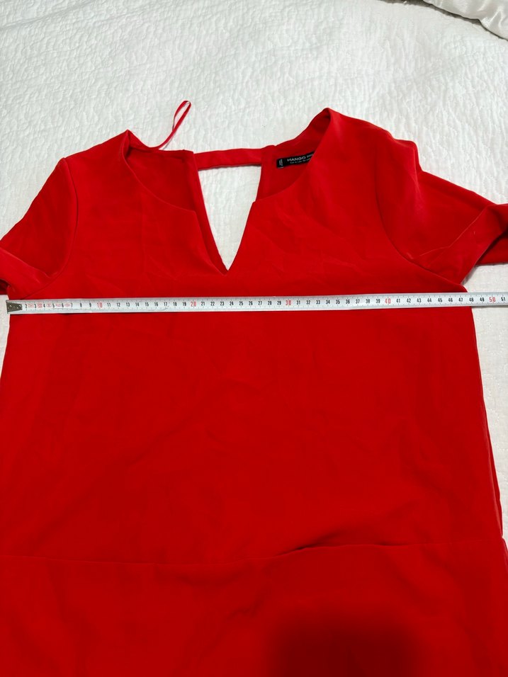 Kırmızı Süet V-Yaka elbise - Görsel 5