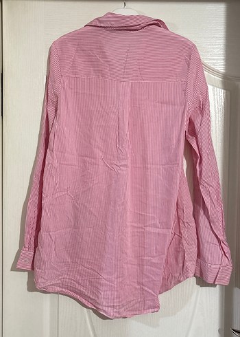 Düğmeli Pembe Keten Kadın Gömlek - Görsel 3