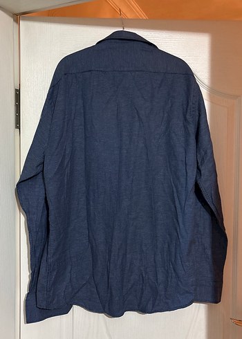 Erkek Lacivert Keten Gömlek Uzun Kollu - Görsel 4