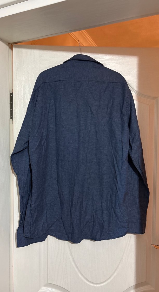 Erkek Lacivert Keten Gömlek Uzun Kollu - Görsel 4