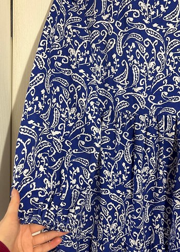 Bohem Desenli Mavi Uzun Elbise - Görsel 4