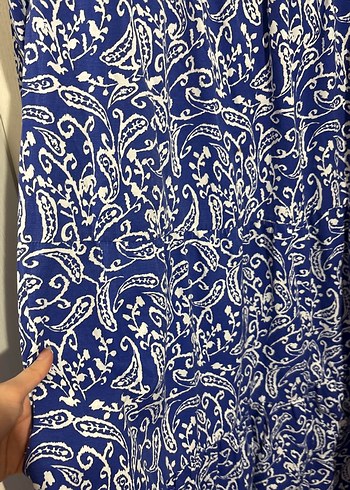 Bohem Desenli Mavi Uzun Elbise - Görsel 3