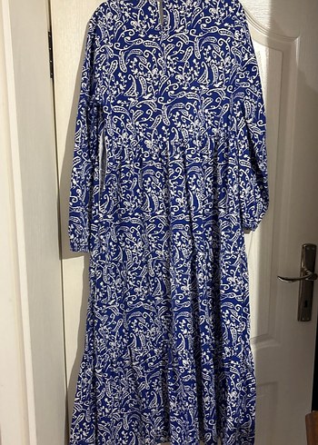 Bohem Desenli Mavi Uzun Elbise - Görsel 6