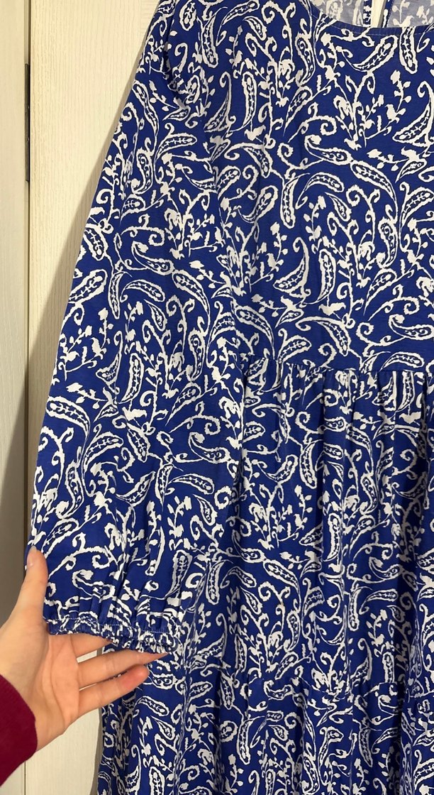 Bohem Desenli Mavi Uzun Elbise - Görsel 4