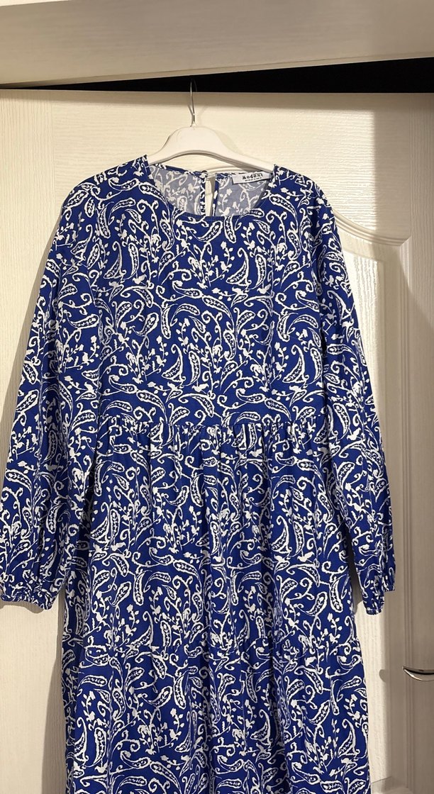 Bohem Desenli Mavi Uzun Elbise - Görsel 2