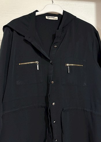 Düğmeli Siyah Uzun Hamile Kabanı - Görsel 2