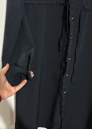 Düğmeli Siyah Uzun Hamile Kabanı - Görsel 3