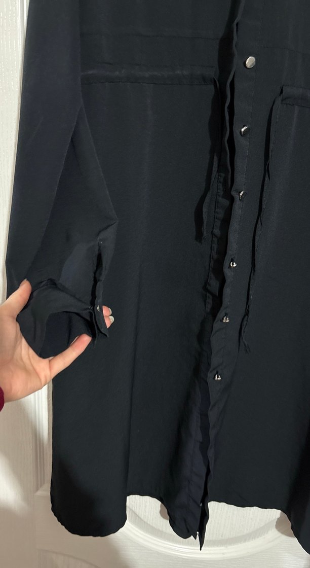 Düğmeli Siyah Uzun Hamile Kabanı - Görsel 3