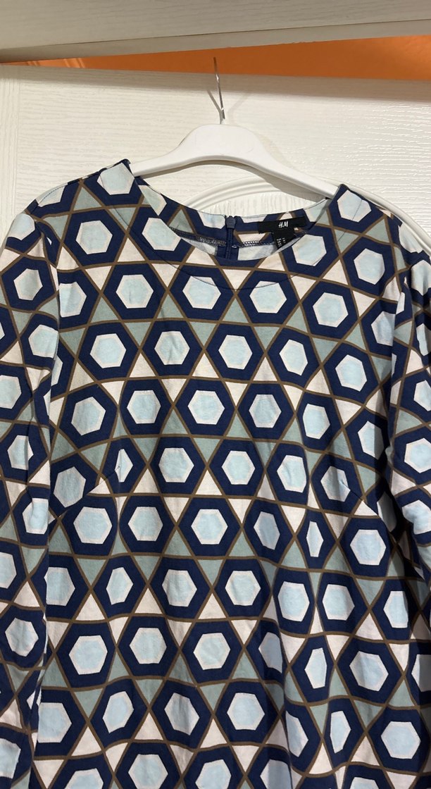 Mavi Desenli Uzun Kollu Midi Tunik - Görsel 2