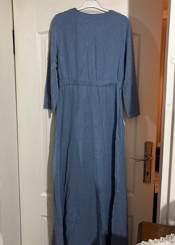 Düğmeli Uzun Keten Elbise - Görsel 4