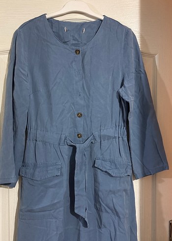 Düğmeli Uzun Keten Elbise - Görsel 2