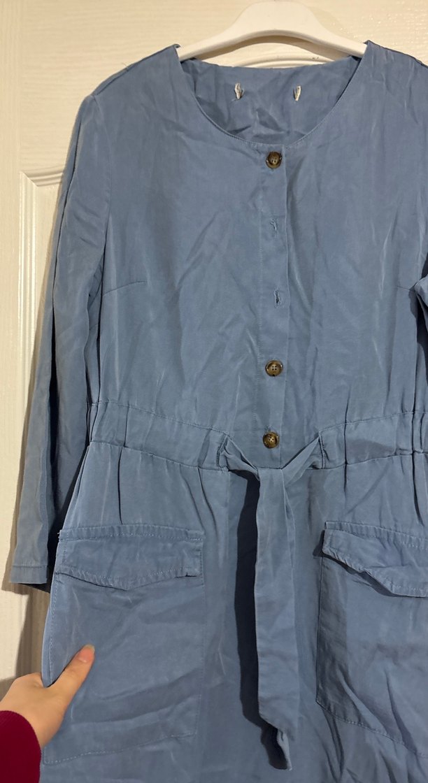 Düğmeli Uzun Keten Elbise - Görsel 3