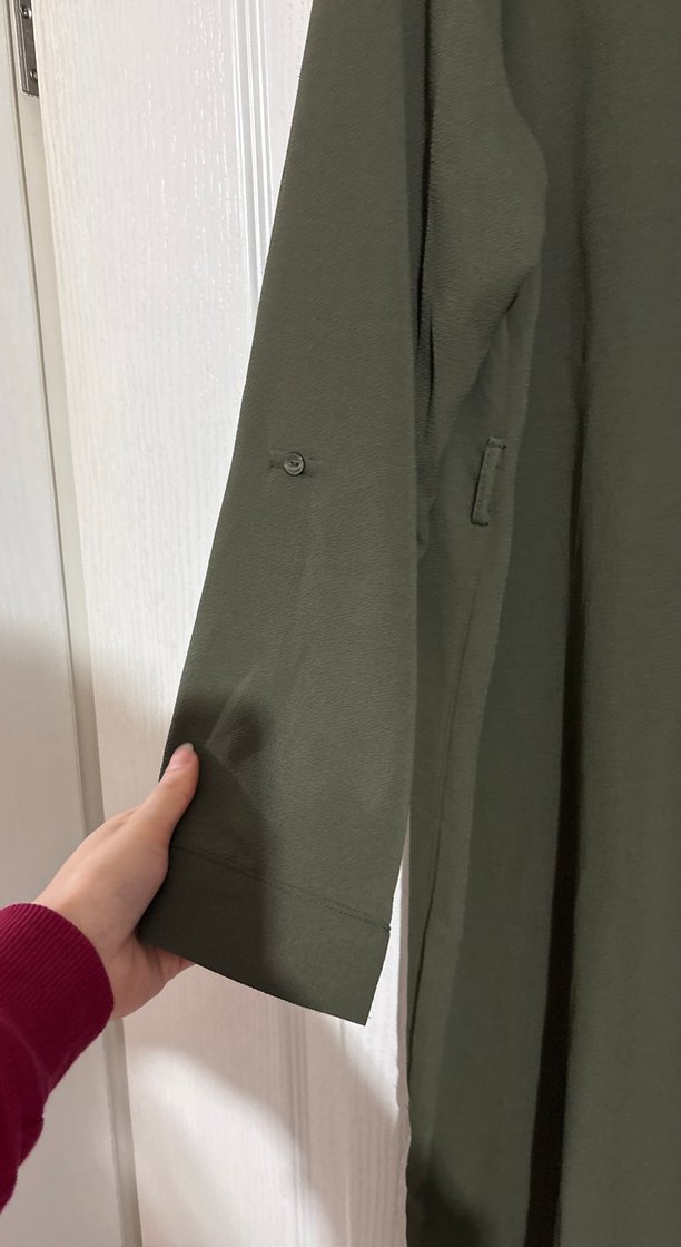 Kadın Haki Uzun Kollu Keten Tunik - Görsel 3