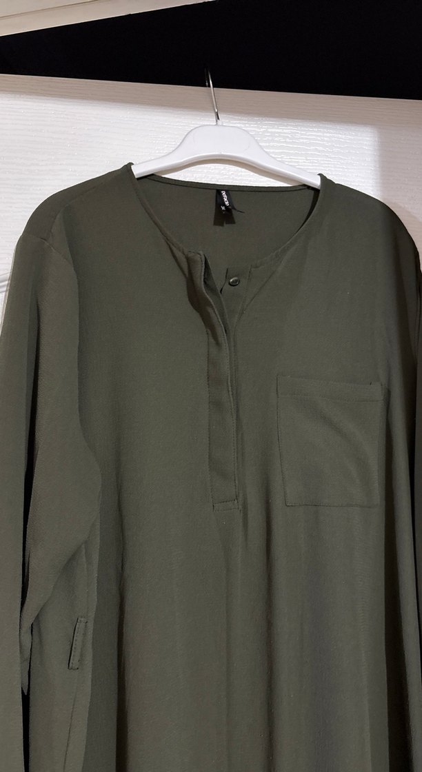 Kadın Haki Uzun Kollu Keten Tunik - Görsel 2