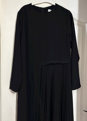 Uzun Kollu Piliseli Siyah Ofis Elbisesi - Görsel 4