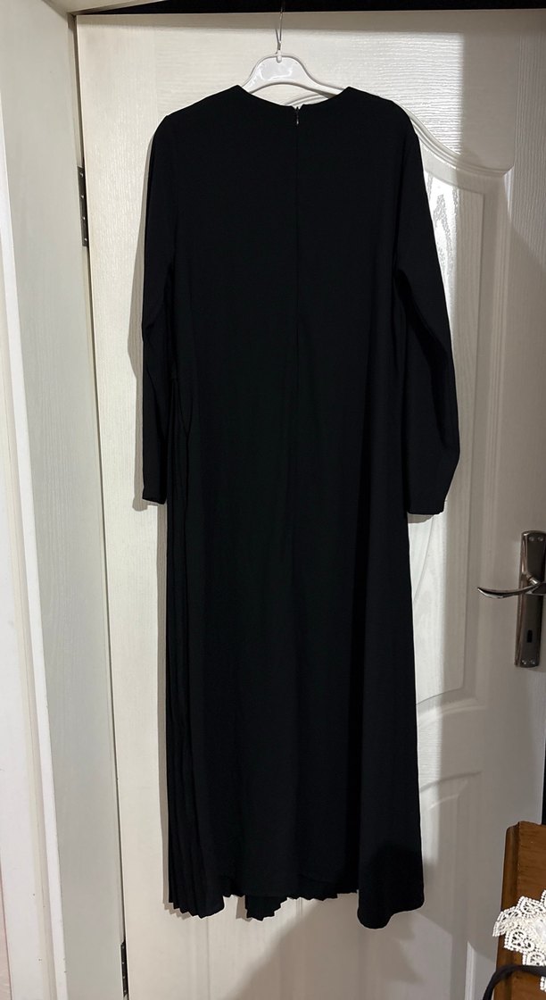 Uzun Kollu Piliseli Siyah Ofis Elbisesi - Görsel 5