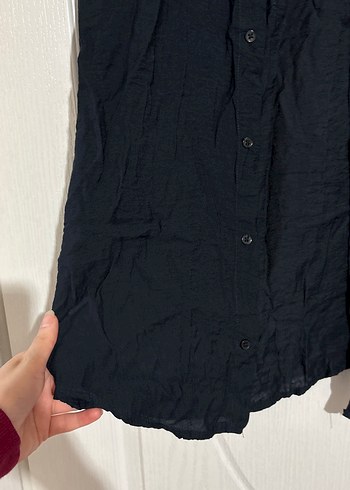 Erkek Siyah Keten Uzun Kollu Gömlek - Görsel 2