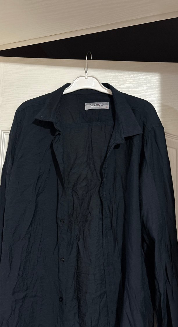 Erkek Siyah Keten Uzun Kollu Gömlek - Görsel 3