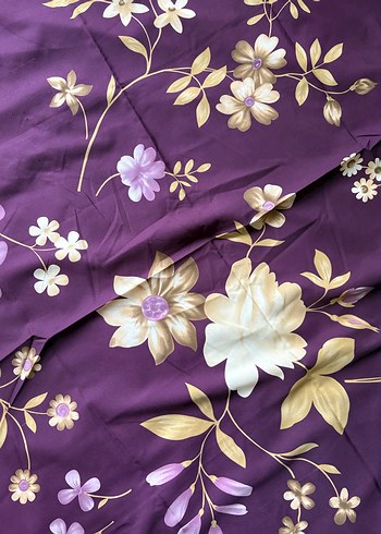 Mor Çiçek Desenli İpek Fular - Görsel 2