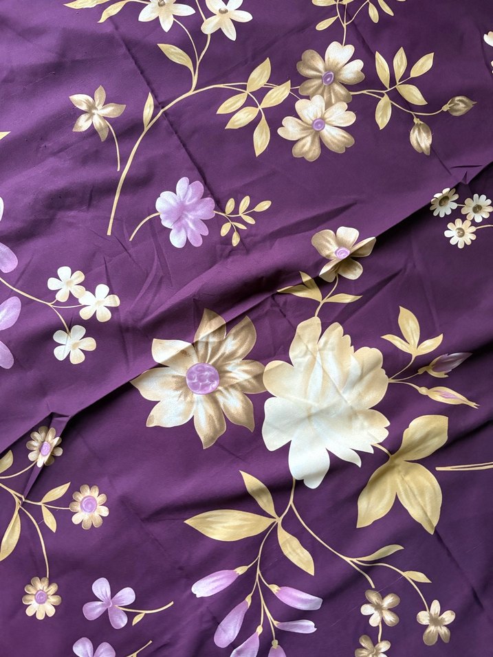 Mor Çiçek Desenli İpek Fular - Görsel 2
