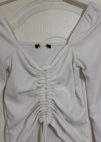 Beyaz Büzgülü Uzun Kollu Kadın Bluz - Görsel 2