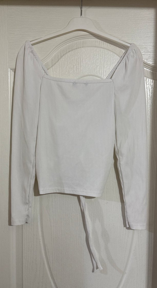 Beyaz Büzgülü Uzun Kollu Kadın Bluz - Görsel 3