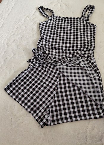 Ekose Desenli Mini Tulum - Görsel 3