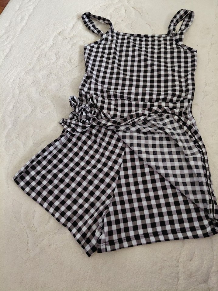 Ekose Desenli Mini Tulum - Görsel 3