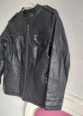 Siyah Kadın Deri Biker Ceket - Görsel 3