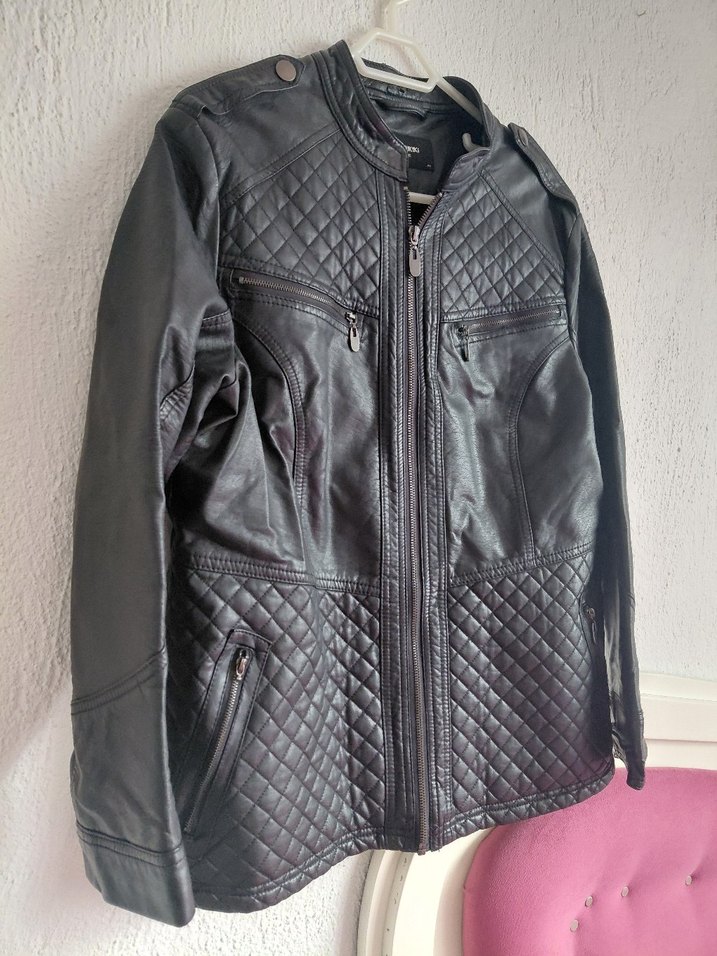 Siyah Kadın Deri Biker Ceket - Görsel 2