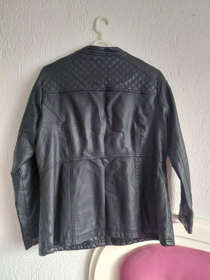 Siyah Kadın Deri Biker Ceket - Görsel 5