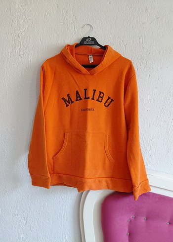 Turuncu Oversize Nakışlı Sweatshirt