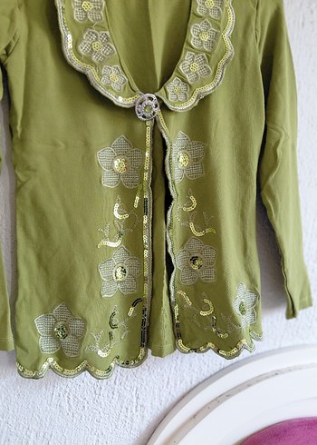s Beden Nakışlı Düğmeli Triko Vintage bluz