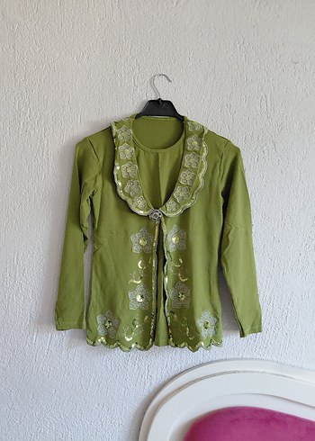 Nakışlı Düğmeli Triko Vintage bluz
