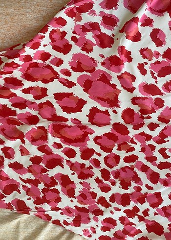Pembe Leopar Desenli saten uzun etek